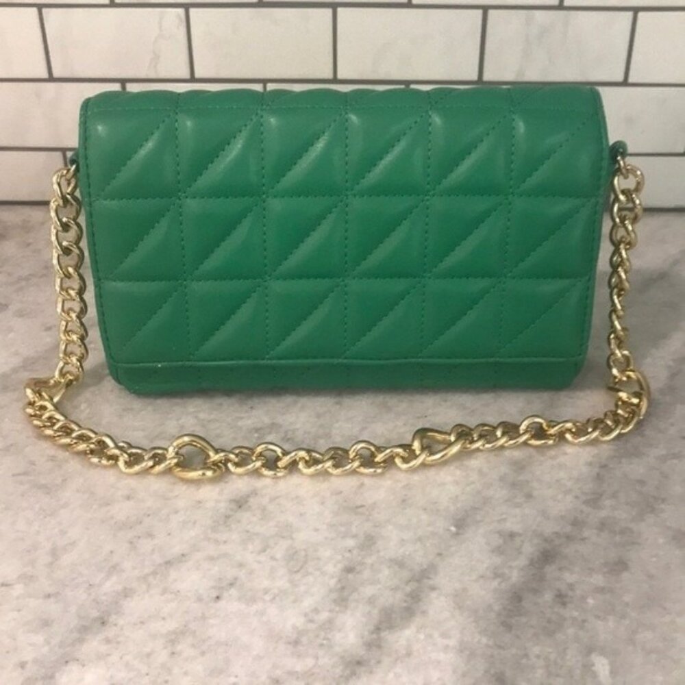KOKO Shoulder Bag Womens Green Quilted Purse Gold Chain Strap‎ Handbag Classic